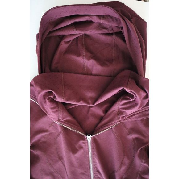 Lululemon Women's Sz 12 Burgundy Full Zip Mock Neck Hooded In Stride Jacket - Picture 8 of 9